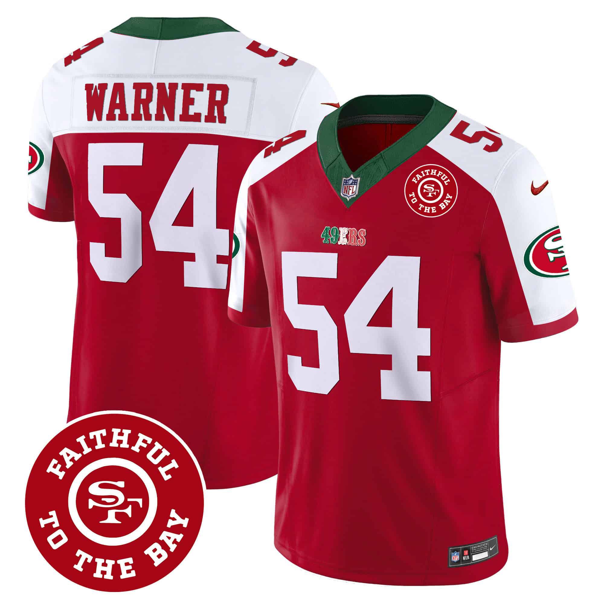 Men San Francisco 49ers 54 Warner Red 2024 Nike Mexico Faithful To The Bay Patch Vapor NFL Jersey style 1